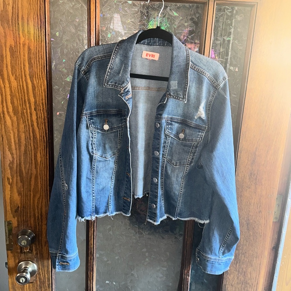 Cropped Distressed Denim Jacket